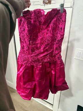 Gunne Sax Fuchsia Strapless Satin Dress vintage y2k